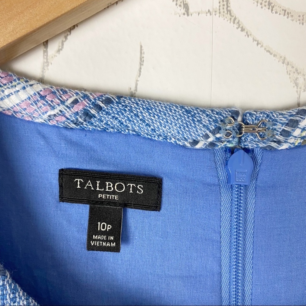 TALBOTS Blue Stripe Tweed Sleeveless Sheath Dress 10P Business Casual Spring - Picture 8 of 10